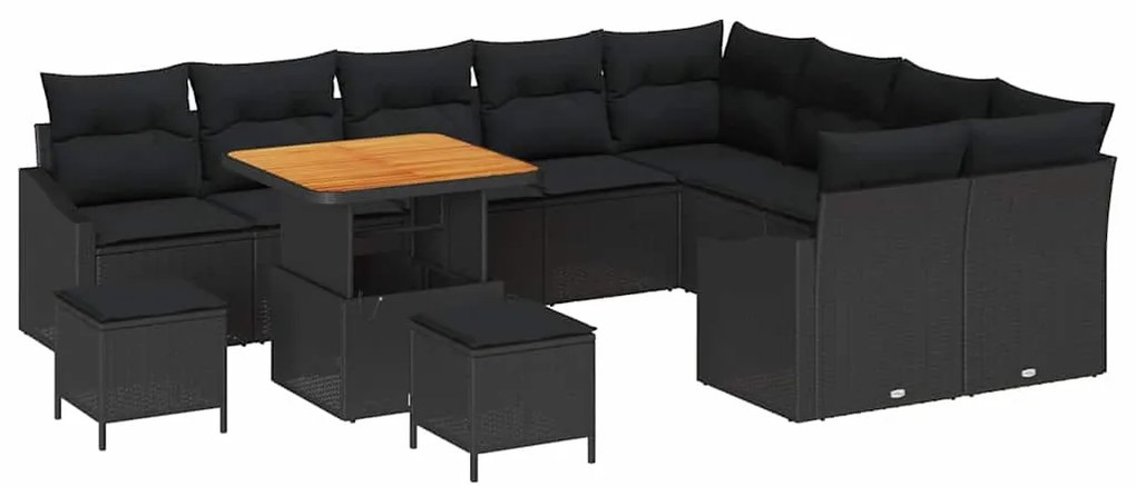 vidaXL Σετ Καναπέ Κήπου με μαξιλάρι 12 pcs Μαύρο 80 x 80 x 71 cm
