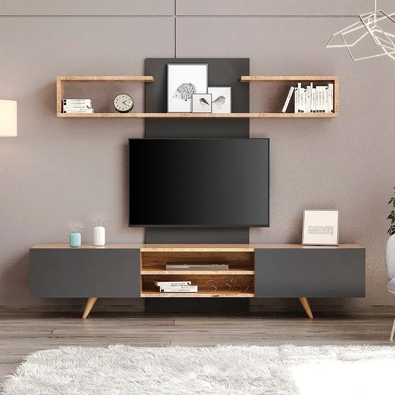 Megapap Σύνθεση Τηλεόρασης Giacomo Sapphire Oak - Ανθρακί 180x40x45εκ.