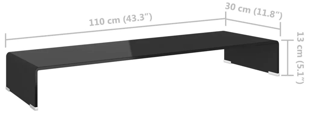 vidaXL Βάση Τηλεόρασης/Οθόνης Μαύρη 110 x 30 x 13 εκ. Γυάλινη