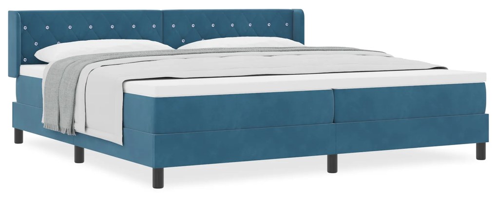 vidaXL Κρεβάτι Box Spring με Στρώμα Σκούρο Μπλε 200x200 εκ Βελούδο