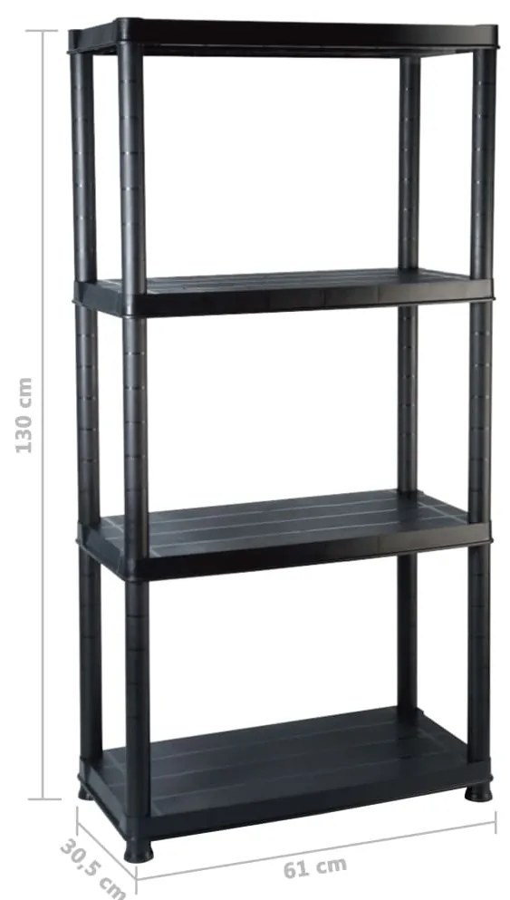 vidaXL Ραφιέρα Αποθήκευσης 4 Επιπέδων Μαύρη 61x30,5x130 εκ. Πλαστική