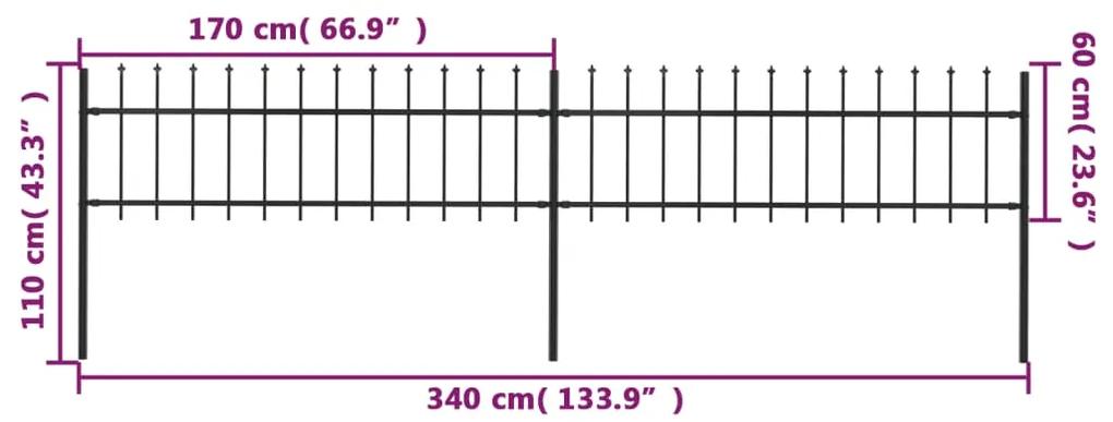 vidaXL Κάγκελα Περίφραξης με Λόγχες Μαύρα 3,4 x 0,6 μ. από Χάλυβα