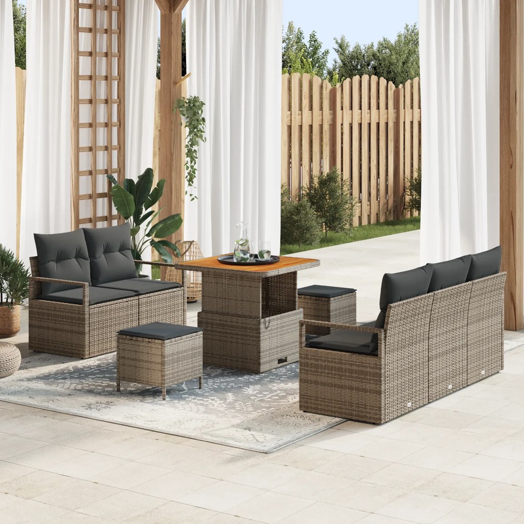 vidaXL Σετ Καναπέ Κήπου με μαξιλάρι 8 pcs Γκρι Πολυ ράταν