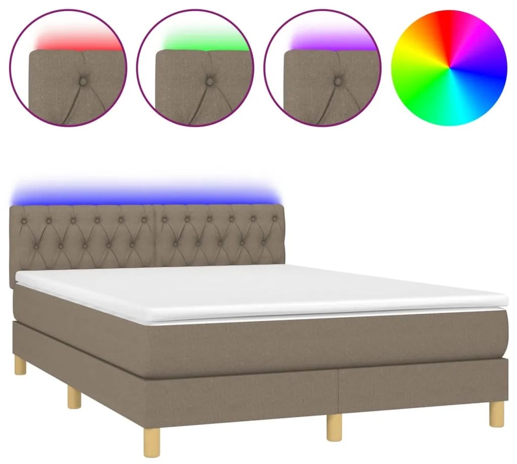 ΚΡΕΒΑΤΙ BOXSPRING ΜΕ ΣΤΡΩΜΑ &amp; LED TAUPE 140X190 ΕΚ. ΥΦΑΣΜΑΤΙΝΟ 3133953