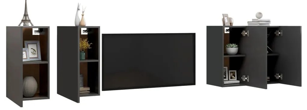 vidaXL Έπιπλα Τηλεόρασης 4 τεμ. Γκρι 30,5 x 30 x 60 εκ. Επεξ. Ξύλο