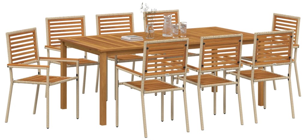 vidaXL Σετ Τραπεζαρίας Κήπου 9 pcs Μπεζ 200 x 100 x 74 cm