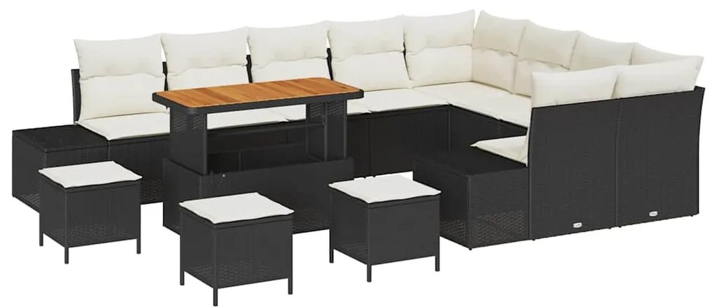 vidaXL Σετ Καναπέ Κήπου με μαξιλάρι με μαξιλάρι 13 pcs Μαύρο και Κρέμα