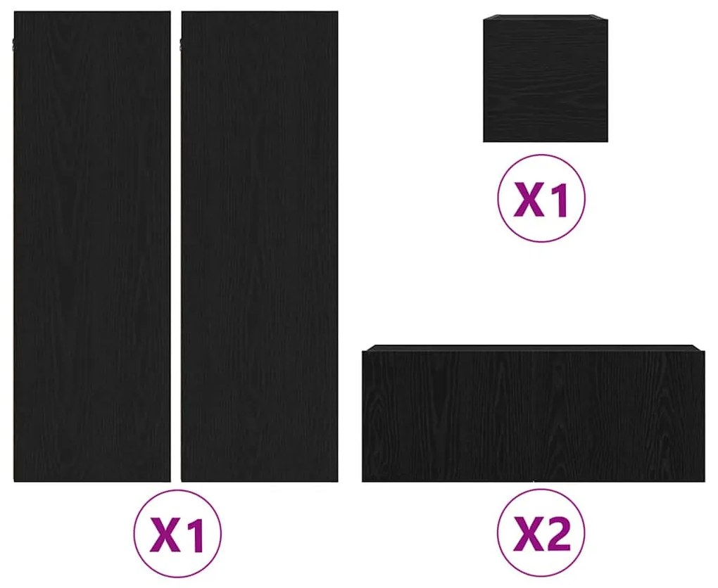 vidaXL Σετ Ραφιού Τοίχου για Τηλεόραση 5 Τεμαχίων σε Μαύρο Δρυ
