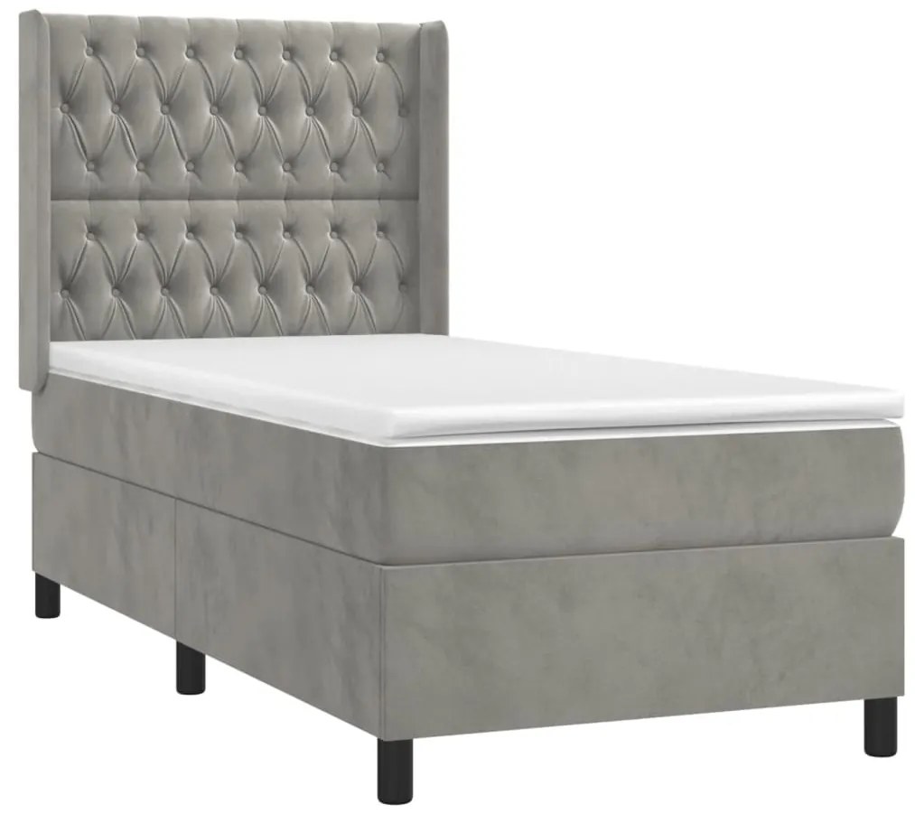 vidaXL Κρεβάτι Boxspring με Στρώμα Ανοιχτό Γκρι 100x200 εκ. Βελούδινο