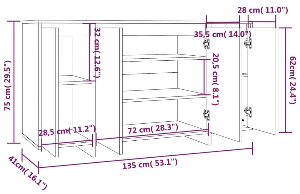 Ραφιέρα Γυαλιστερή Λευκή 135x41x75 εκ. από Επεξεργ. Ξύλο - Λευκό