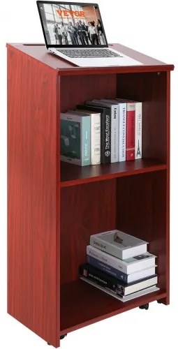 VEVOR Podium Stand, 47 in Hostess Stand with 4 Rolling Wheels, Wood Podium with Storage Shelves, and Slant Desktop, Lecterns &amp; Podiums for Church, Office, School, Home, Brown