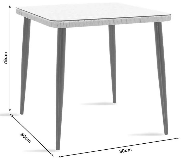 Τραπέζι Naoki μέταλλο μαύρο-pe γκρι-γυαλί 80x80x78εκ 80x80x78 εκ.