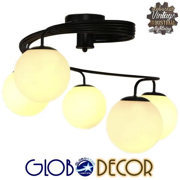 GloboStar SELINA 01090 Μοντέρνο Φωτιστικό Οροφής Πολύφωτο Μαύρο Μεταλλικό με Λευκό Γυαλί Φ63 x Y47cm - 01090