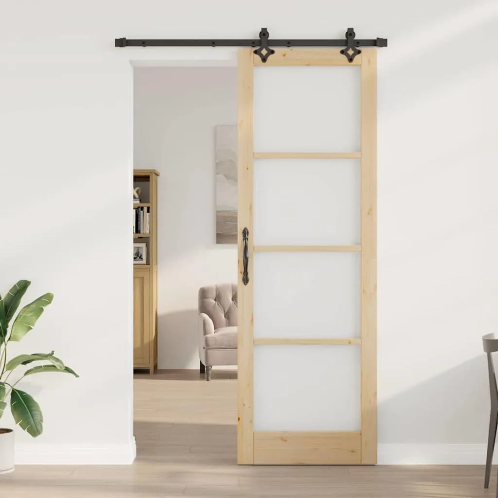 vidaXL Συρόμενη Πόρτα Χειροκίνητος Καφέ 78 x 232 cm Ξύλο και μέταλλο