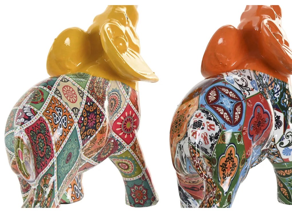 Διακοσμητική Φιγούρα Home ESPRIT Κίτρινο Πολύχρωμο Πορτοκαλί Ελέφαντας 16 x 7 x 17 cm (x2)