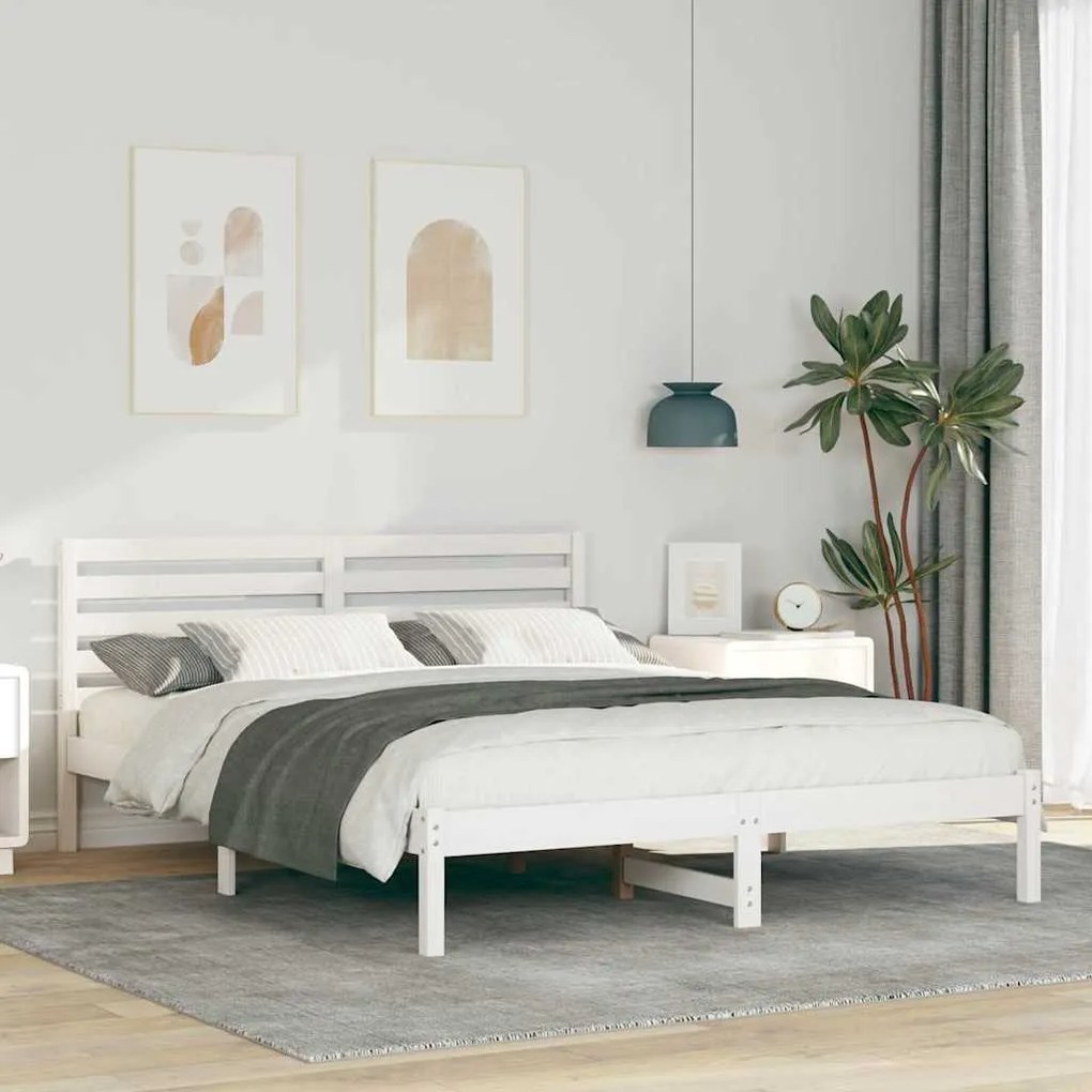 vidaXL Σκελετός Κρεβατιού Λευκό 150 x 200 cm Μασίφ ξύλο πεύκου