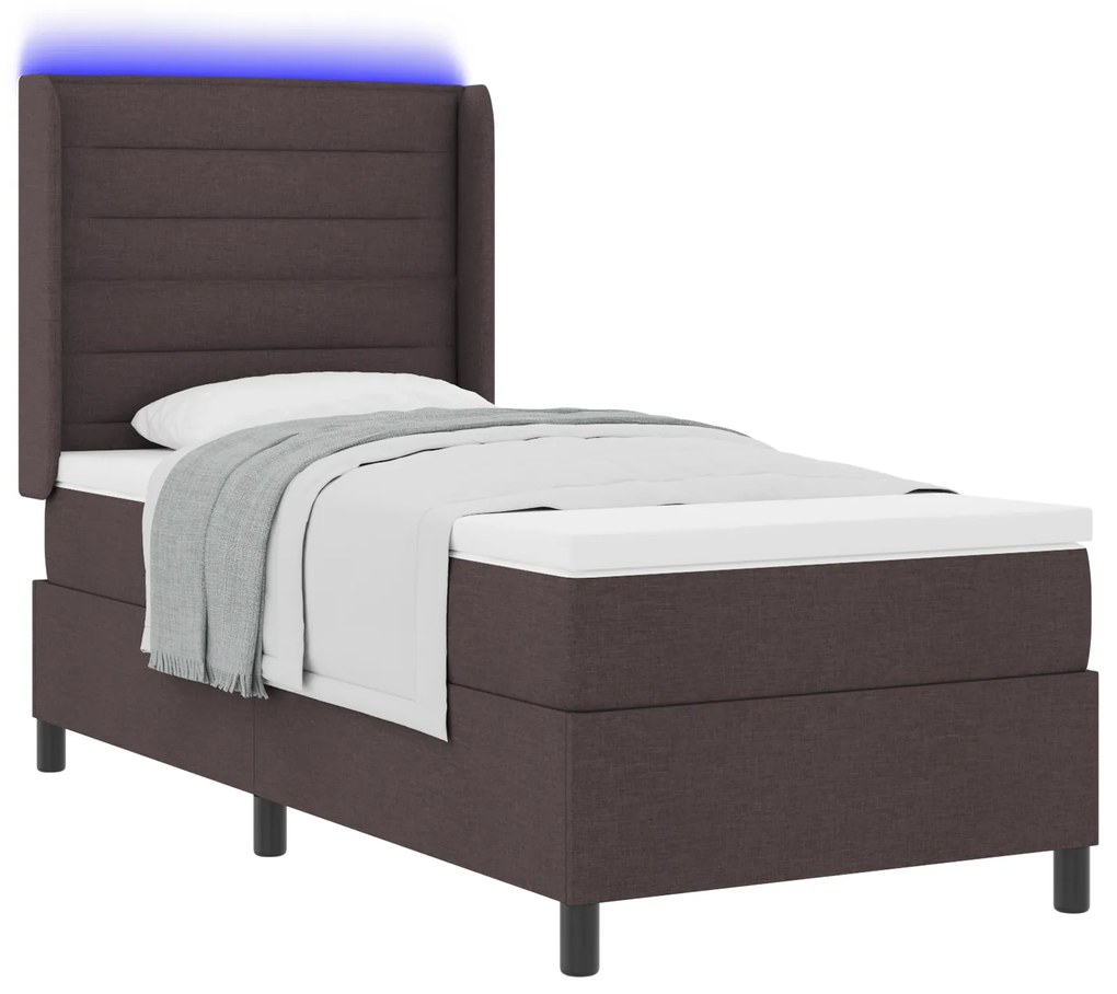 vidaXL κρεβάτι box spring με στρώμα & LED καφέ σκούρο 100x200 εκ. υφάσματος