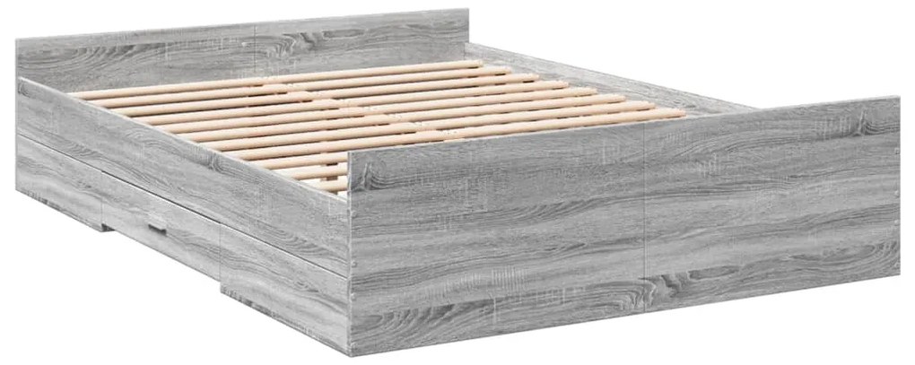 vidaXL Πλαίσιο Κρεβατιού με συρτάρια Γκρι sonoma 135x190εκ. Επεξ. Ξύλο