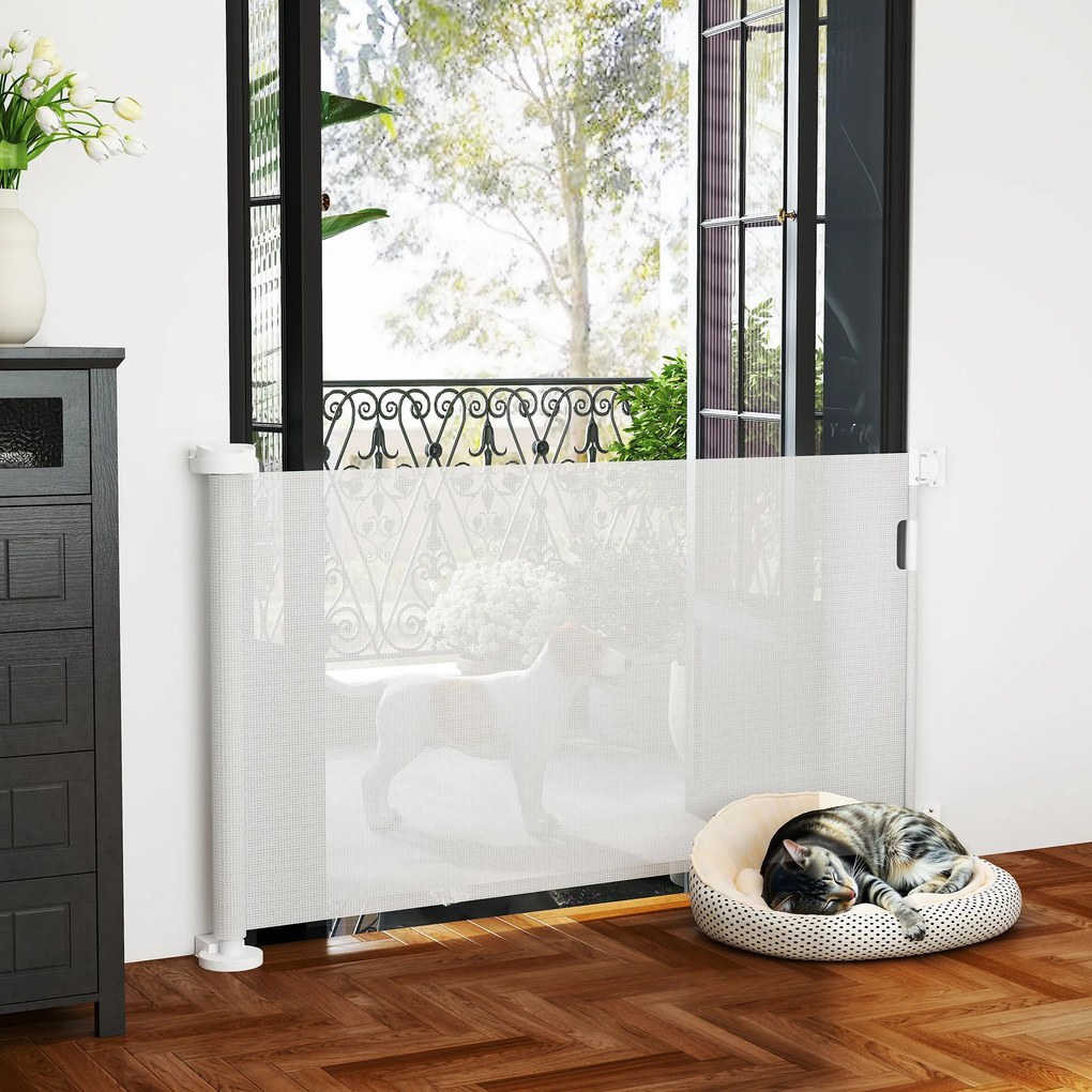 PawHut Πτυσσόμενη Πύλη Ασφαλείας για Σκάλες Επεκτεινόμενη 0-136cm Ύψος 87 cm Πύλη Πόρτας για Κατοικίδια 142 x 10 x 87 cm Λευκό