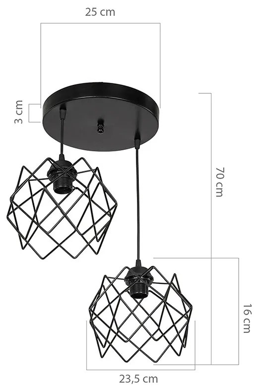 Φωτιστικό οροφής δίφωτο PWL-1021 pakoworld Ε27 μαύρο Φ40x70εκ - 147-000120