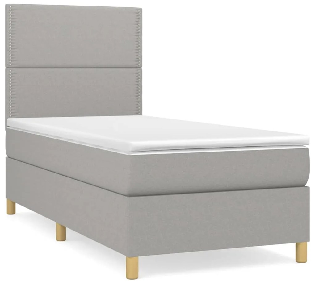 vidaXL Κρεβάτι Boxspring με Στρώμα Ανοιχτό Γκρι 90x190 εκ. Υφασμάτινο