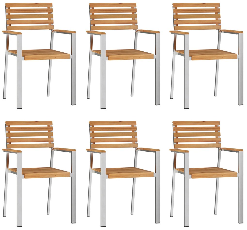 vidaXL Καρέκλες Κήπου  Στοιβαζόμενες 6 τμχ 54.5x56x89 εκ Μασίφ Ξύλο Teak