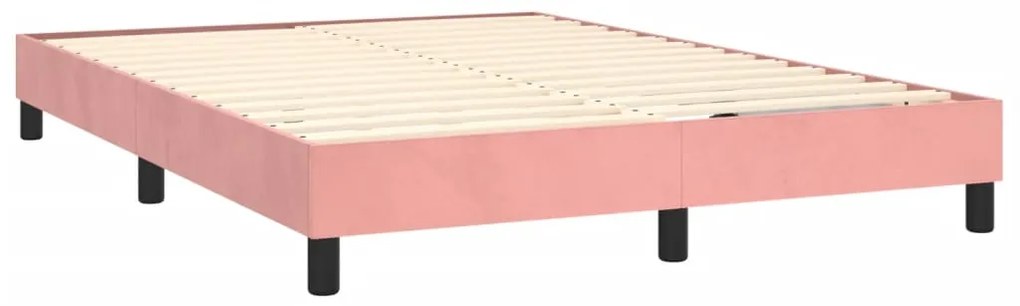 vidaXL Κρεβάτι Boxspring με Στρώμα Ροζ 140x200 εκ. Βελούδινο