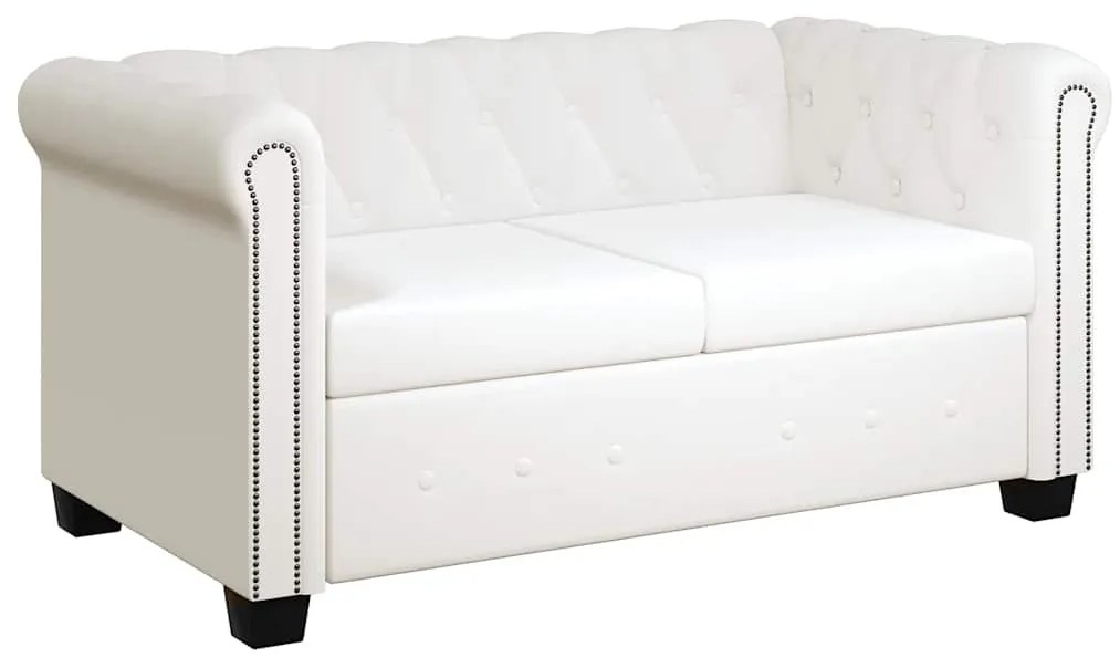 vidaXL Καναπέδες Chesterfield Διθέσιος + Τριθέσιος Λευκό Συνθ. Δέρμα