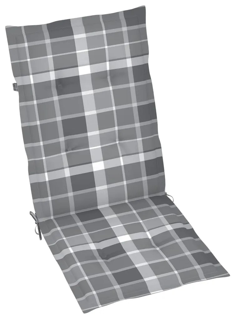 vidaXL Καρέκλες Κήπου 4 τεμ. Μασίφ Ξύλο Teak με Γκρι Καρό Μαξιλάρια