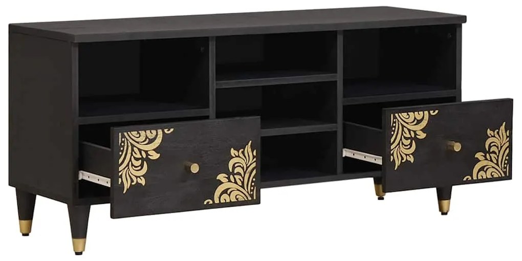 vidaXL Ντουλάπι TV με ράφι Μαύρο 100 x 33 x 46 εκ Στερεό ξύλο μάνγκο