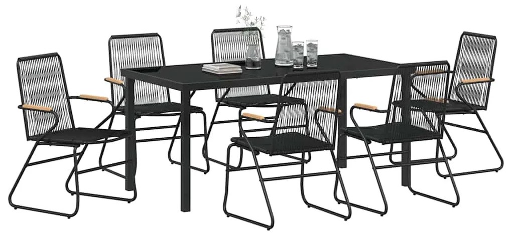 vidaXL Σέτ φαγητού για κήπο 7 pcs Μαύρο PVC ρατάν