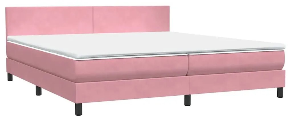 Κρεβάτι Boxspring με Στρώμα Ροζ 180x210 εκ. Βελούδινο - Ροζ