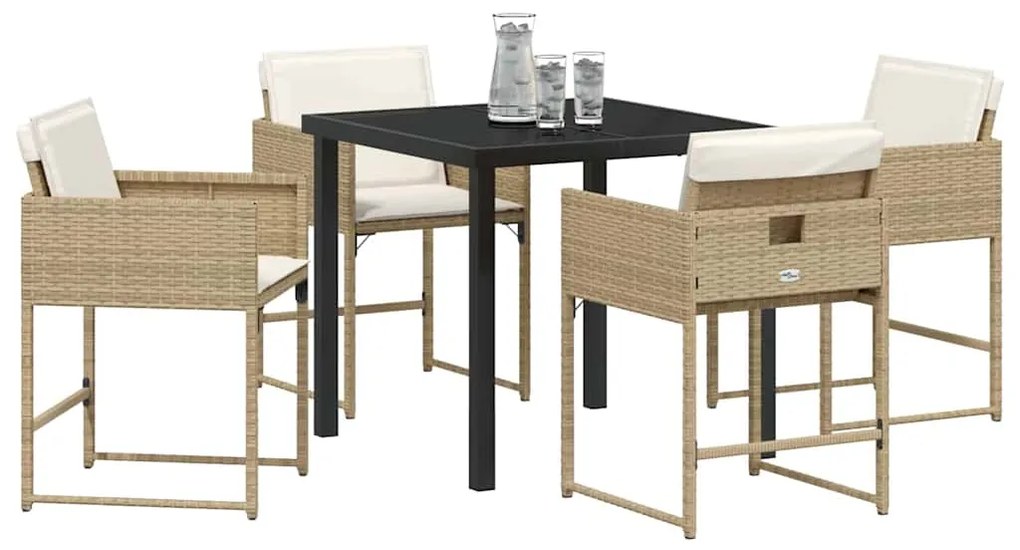vidaXL Σέτ φαγητού για κήπο με μαξιλάρι 5 pcs Μπεζ Πολυ ράταν
