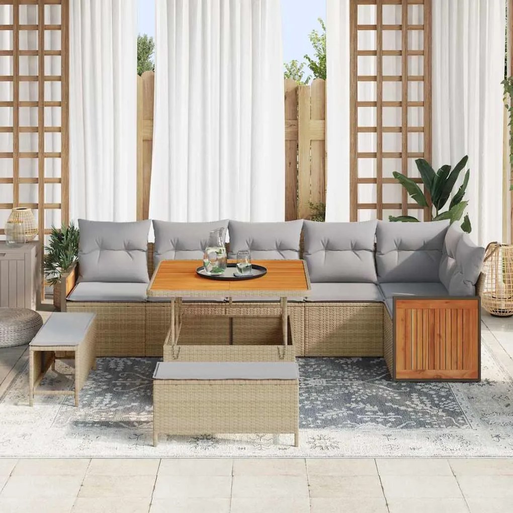 vidaXL Σετ Καναπέ Κήπου 9 pcs Μπεζ, Ανοιχτό γκρι 100 x 100 x 71 cm