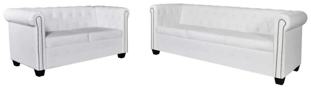 vidaXL Καναπέδες Chesterfield Διθέσιος + Τριθέσιος Λευκό Συνθ. Δέρμα