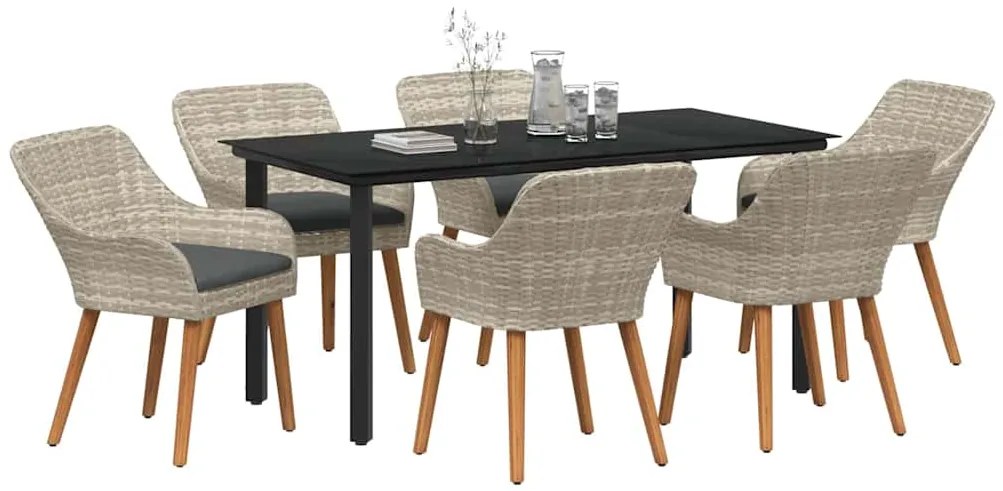 vidaXL Σέτ φαγητού για κήπο 7 pcs Ανοιχτό γκρι συνθετικό ρατάν