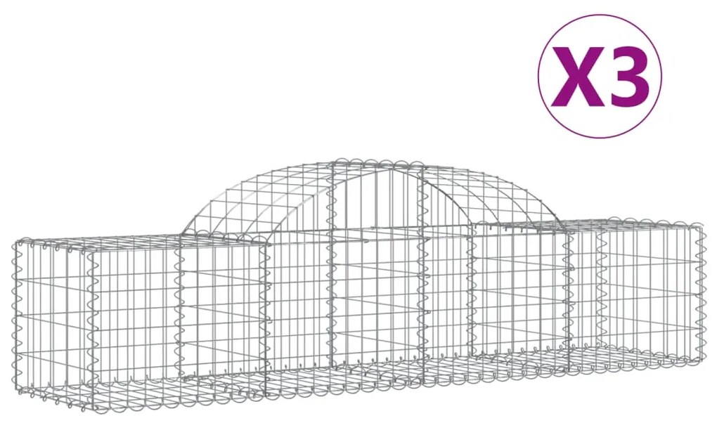 vidaXL Συρματοκιβώτια Τοξωτά 3 τεμ. 200x50x40/60 εκ. Γαλβαν. Ατσάλι