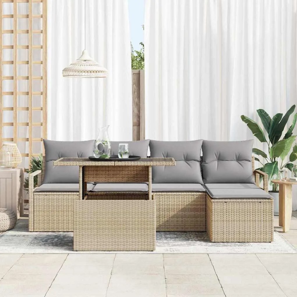 vidaXL Σετ Καναπέ Κήπου με μαξιλάρι 6 pcs μπεζ και ανοιχτό γκρι