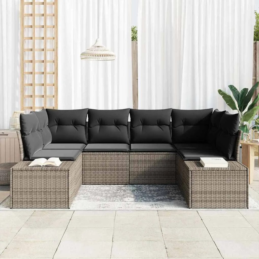 vidaXL Σετ Καναπέ Κήπου με μαξιλάρι 6 pcs Γκρι Πολυ ράταν