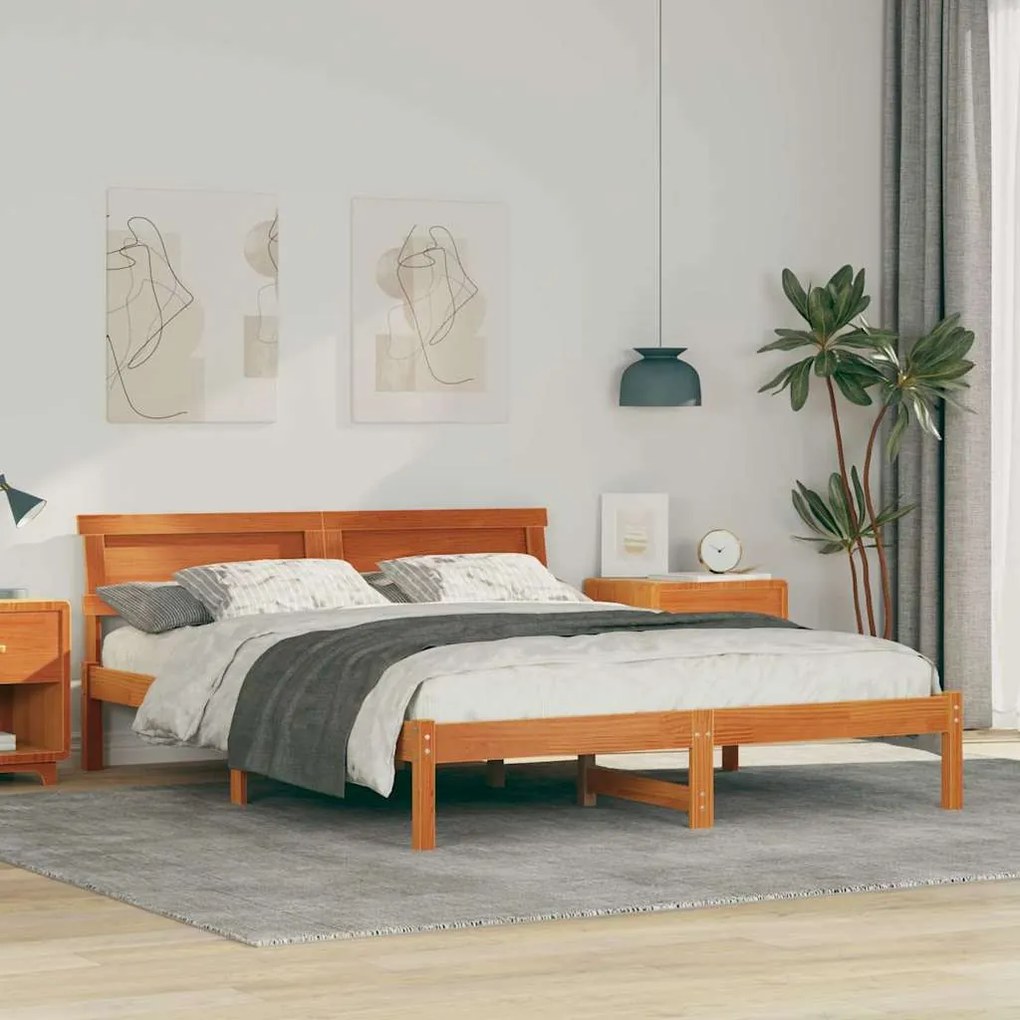 vidaXL Σκελετός Κρεβατιού Καφέ κεριού 140 x 200 cm Μασίφ ξύλο πεύκου