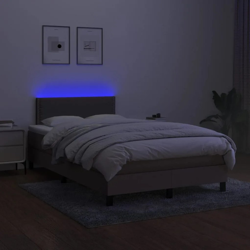 vidaXL Κρεβάτι Boxspring με Στρώμα & LED Taupe 120x190 εκ. Υφασμάτινο