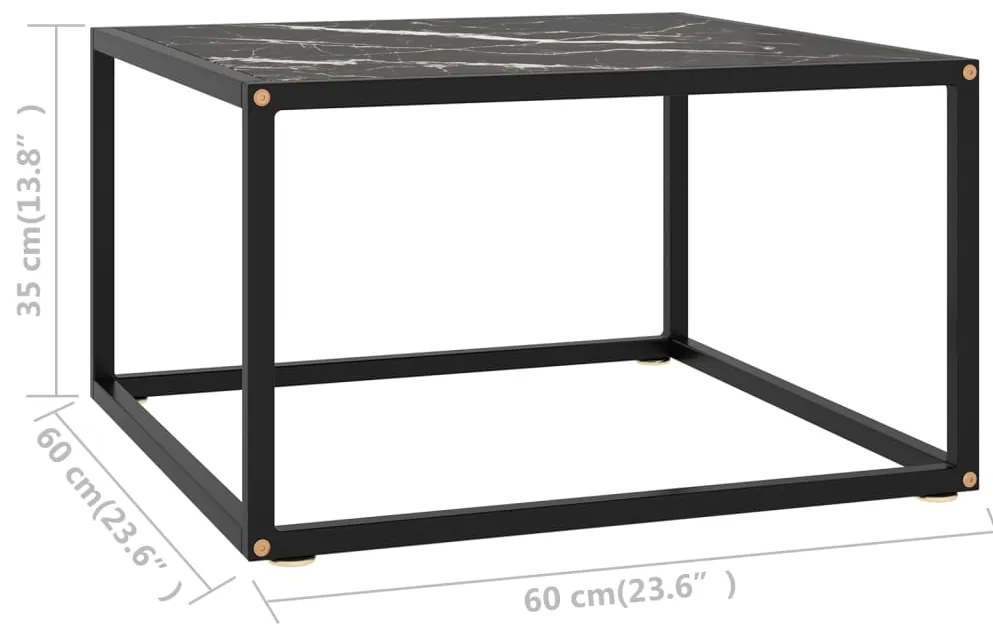 vidaXL Τραπεζάκι Σαλονιού Μαύρο 60x60x35 εκ. Μαύρο Γυαλί Όψη Μαρμάρου
