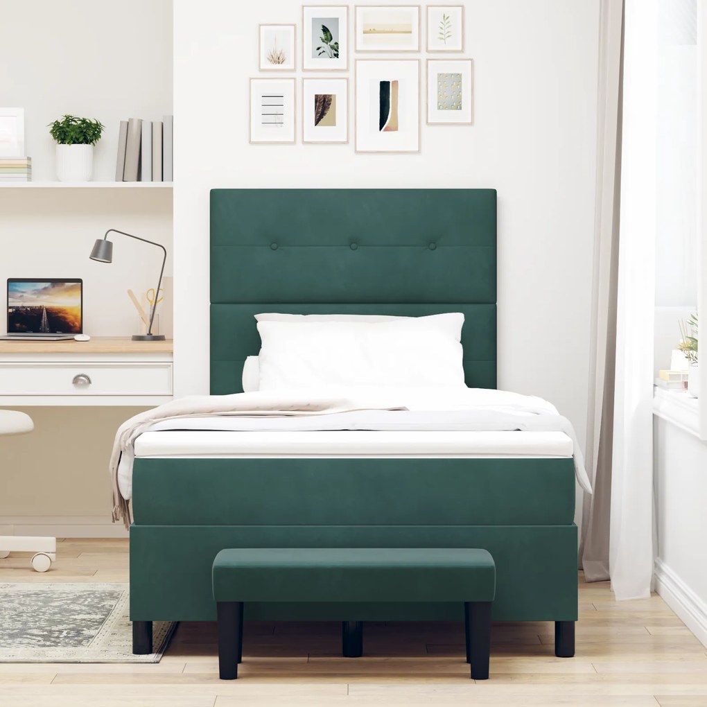 vidaXL Κρεβάτι με ελατήρια Σκούρο πράσινο 120 x 190 cm Βελούδο