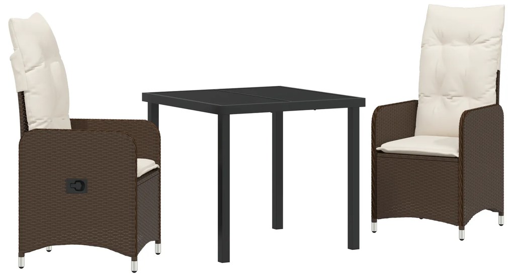 vidaXL Σετ 3 Τμχ Επίπλων Κήπου με Μαξιλάρια Καφέ Poly Rattan