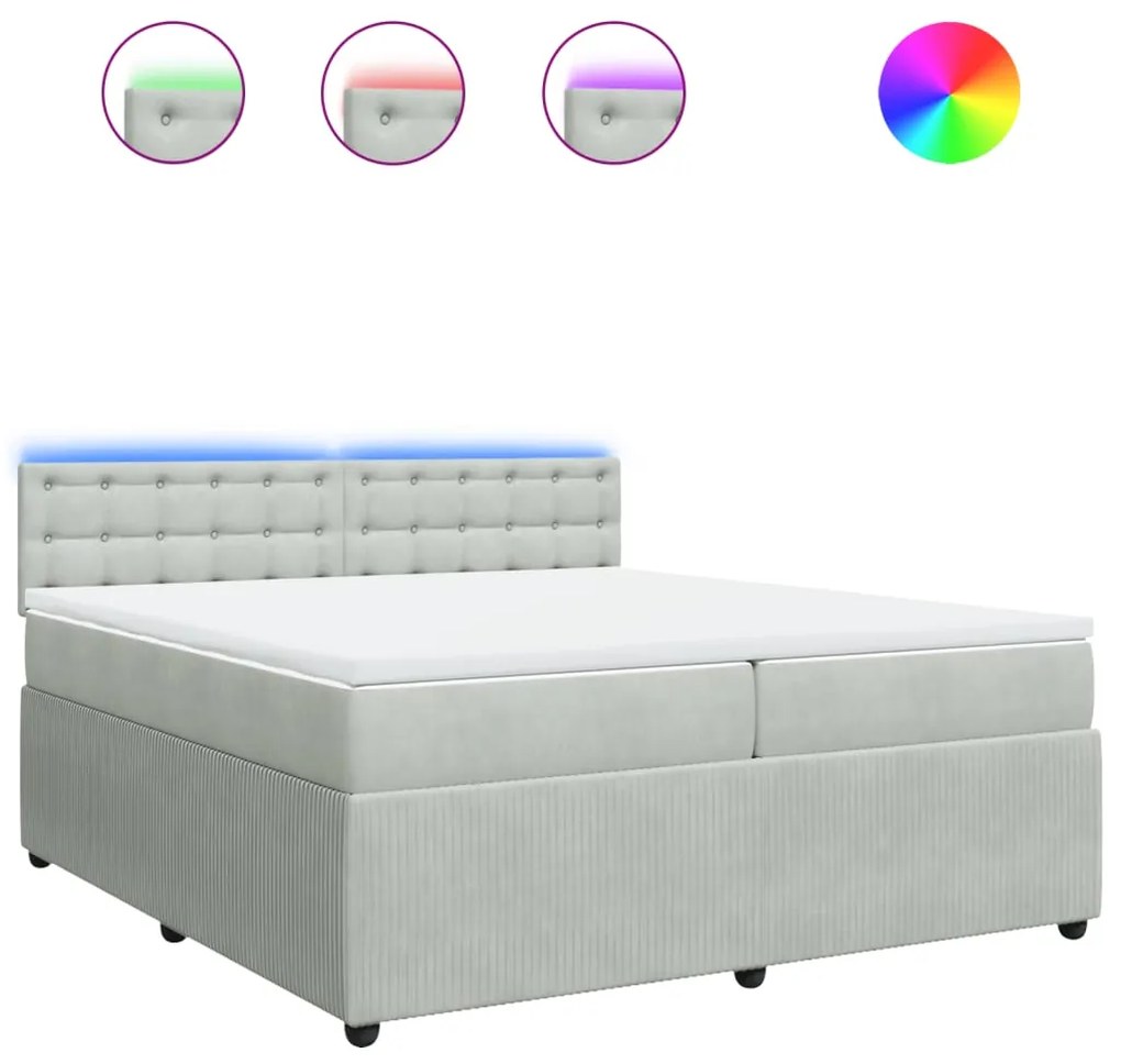 vidaXL Κρεβάτι Boxspring με Στρώμα Ανοιχτό Γκρι 200x200 εκ. Βελούδινο