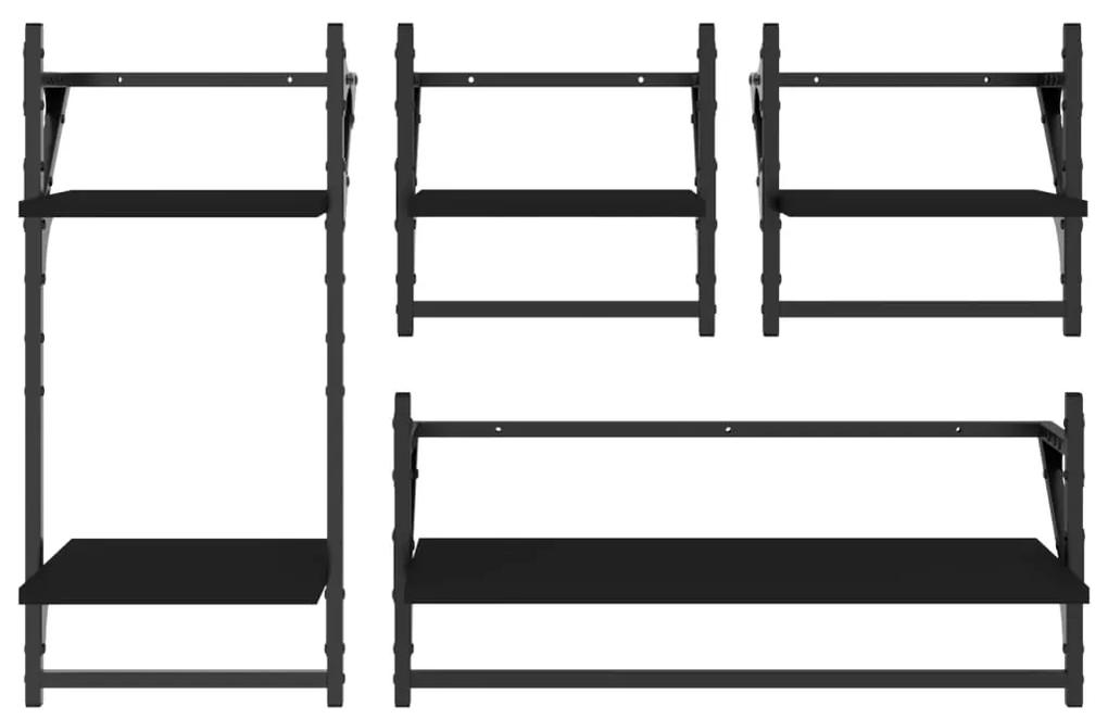 vidaXL Ράφια Τοίχου Σετ 4 τεμ. με Μπάρες Μαύρα από Επεξεργασμένο ξύλο