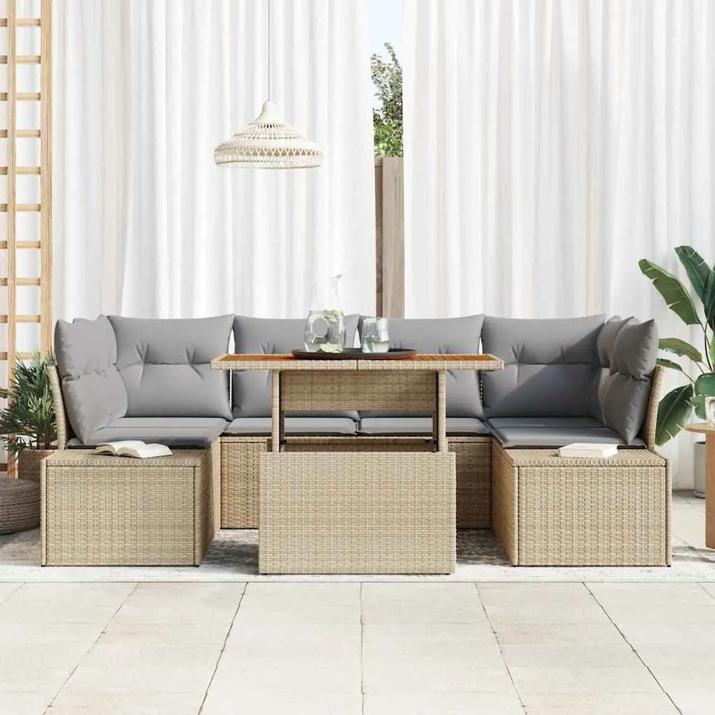 vidaXL Σέτ φαγητού για κήπο 7 pcs Μπεζ, Γκρι 100 x 55 x 73 εκ