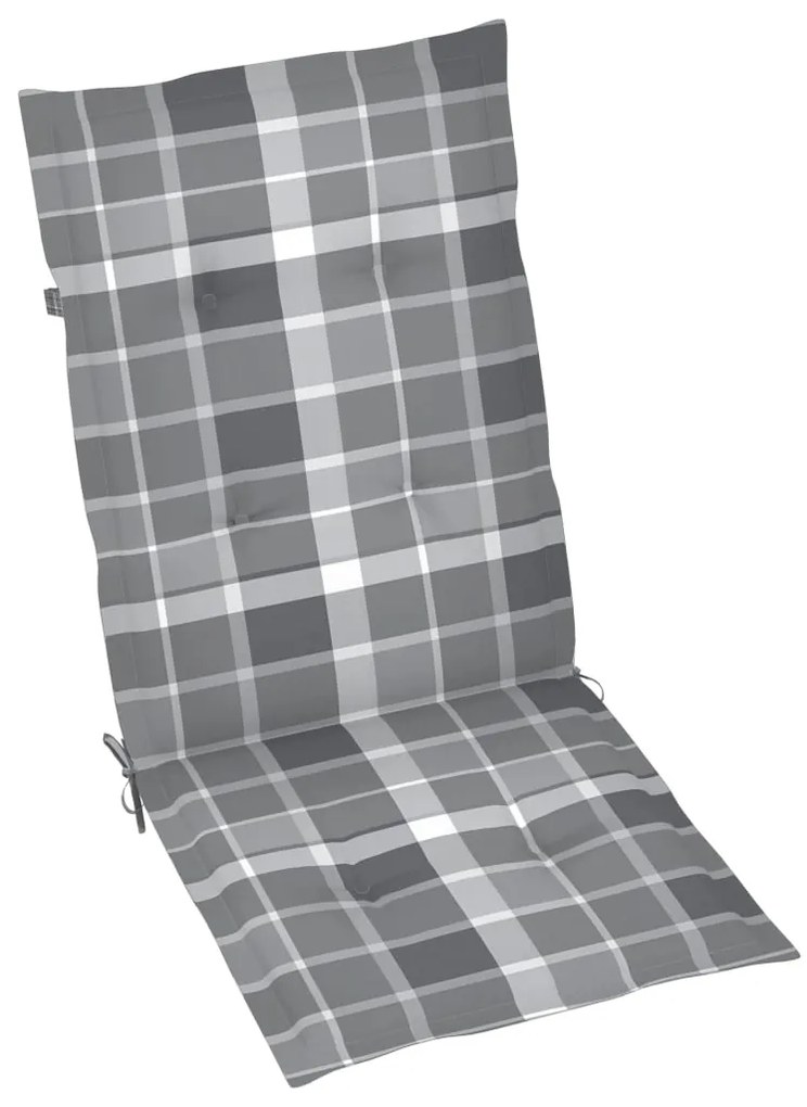 vidaXL Καρέκλες Κήπου 2 τεμ. από Μασίφ Ξύλο Teak &amp; Γκρι Καρό Μαξιλάρια