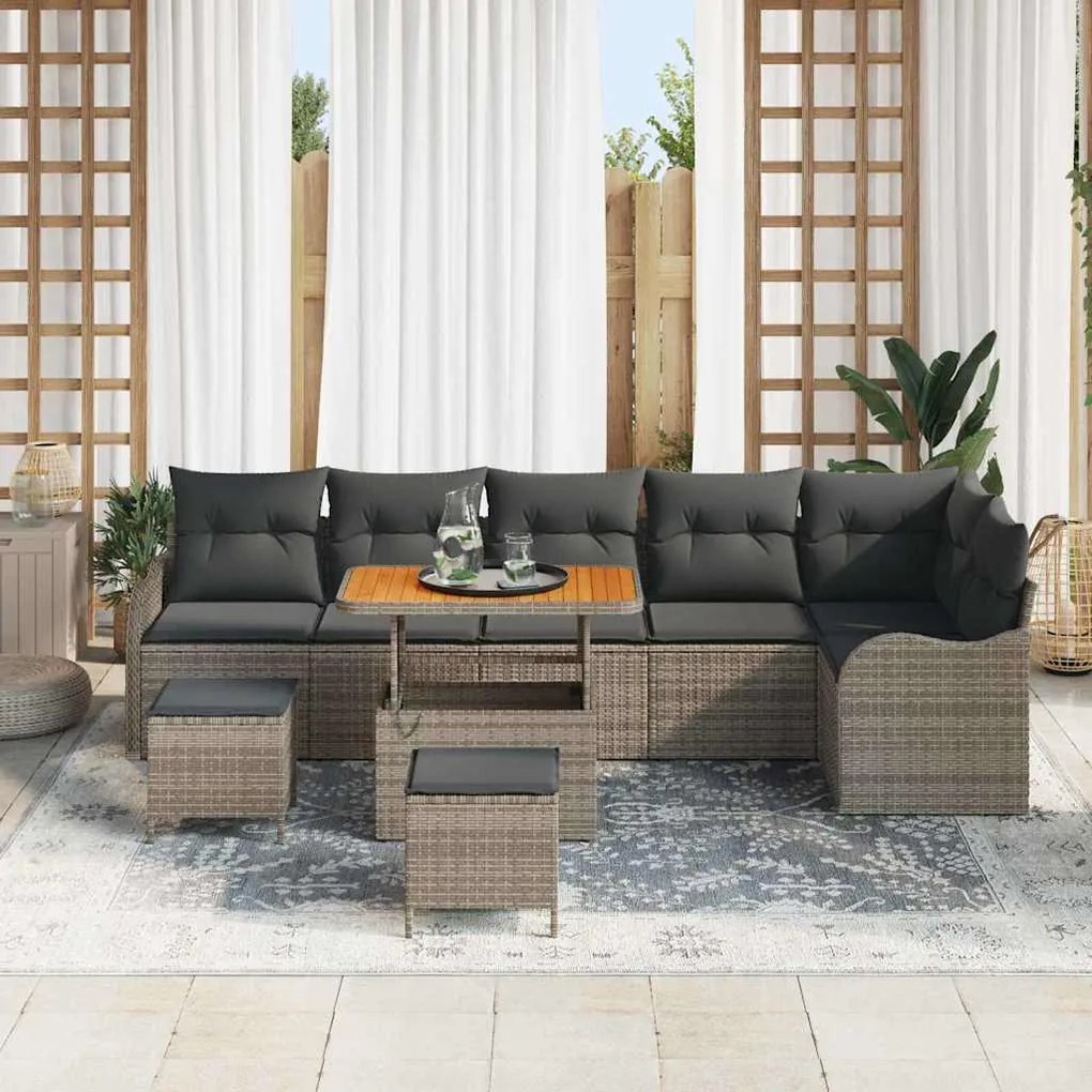 vidaXL Σετ Καναπέ Κήπου Ρυθμιζόμενο ύψος 9 pcs Γκρι συνθετικό ρατάν