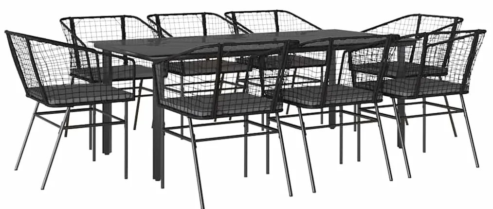 vidaXL Σετ Τραπεζαρίας Κήπου 9 τεμ Μαύρο Συνθ.Ρατάν/Γυαλί με Μαξιλάρια